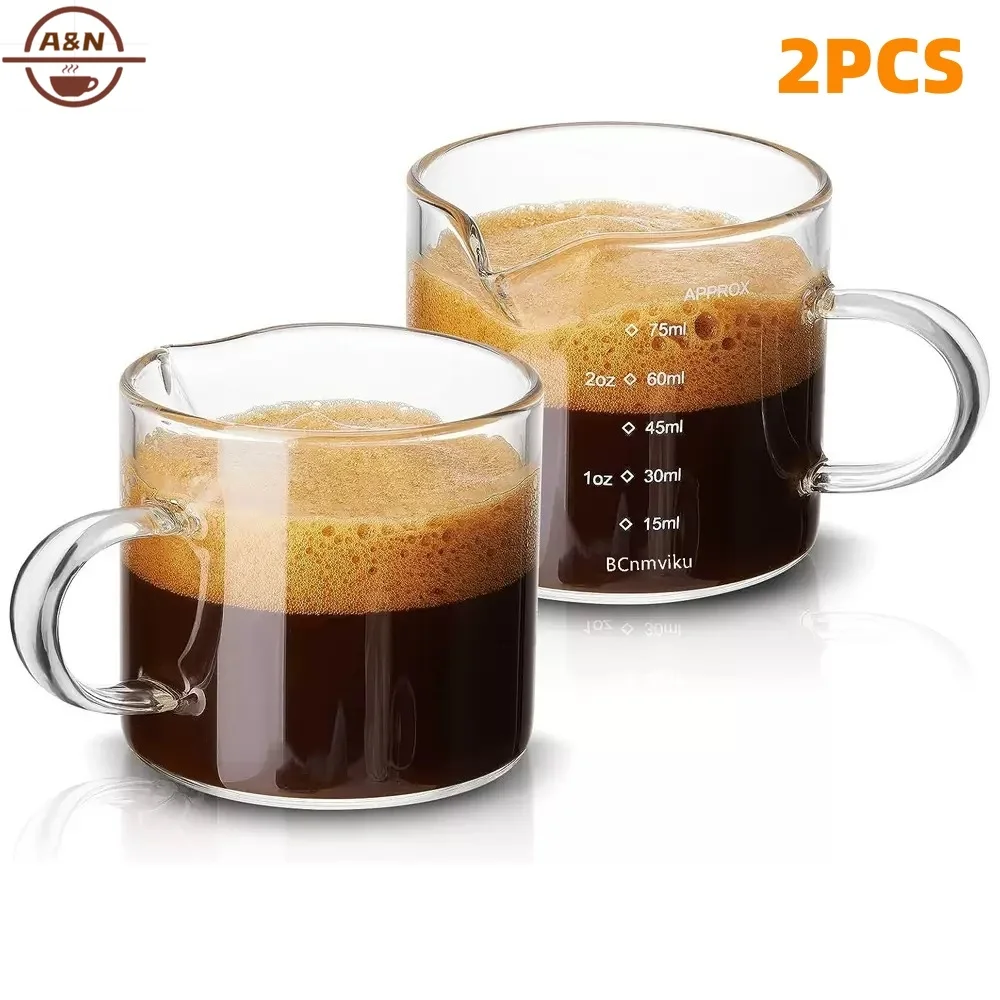 Espresso Cups Set of 2, 4OZ(75ML)Double Spouts Espresso Shot Glass Measuring Cup with Handle,Barista Accessories kitchen tools