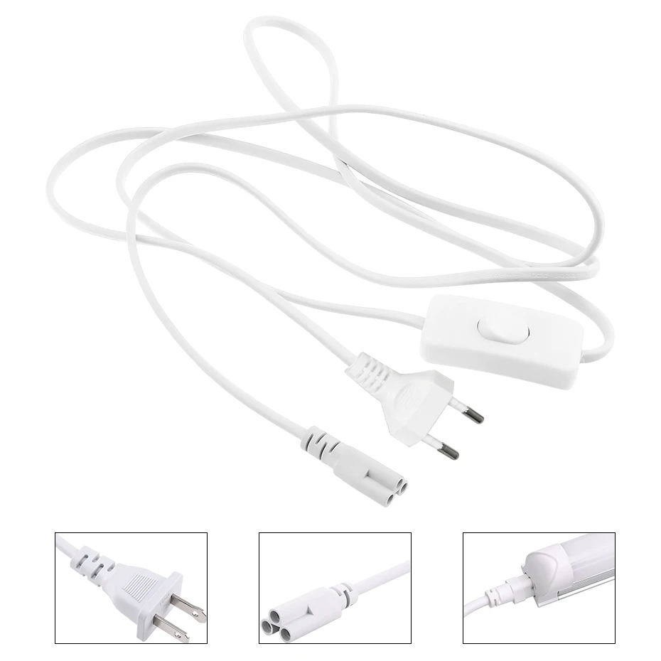 1/2/4Pcs T8 T5 LED Tube Power Cable Connector 3 Pin 180cm EU US Plug Extension Cord For LED Integrated Tube Fluorescent Lamps