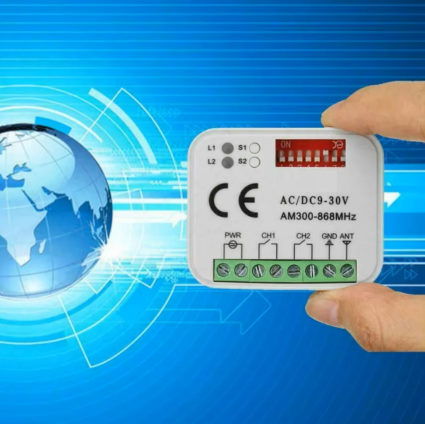 Gate MULTI Receiver 9V-30V 2CH 300MHz-868MHz AC/DC MultiFrequency Garage Door Remote Control Gate Opener Receiver Controller