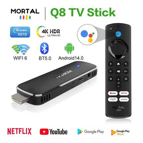 Mortal q8 android14 Smart TV stick Championship h313 Google juega tiktok dual 2.4 / 5G WiFi bt5.0 4k SMART Electronics decoder stick