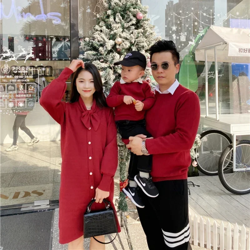 Clothes Christmas Family Knit Sweater Dress Knitted Baby Matching Tops Women Girl Dress Mom New Year Mother Daughter  Knitwear