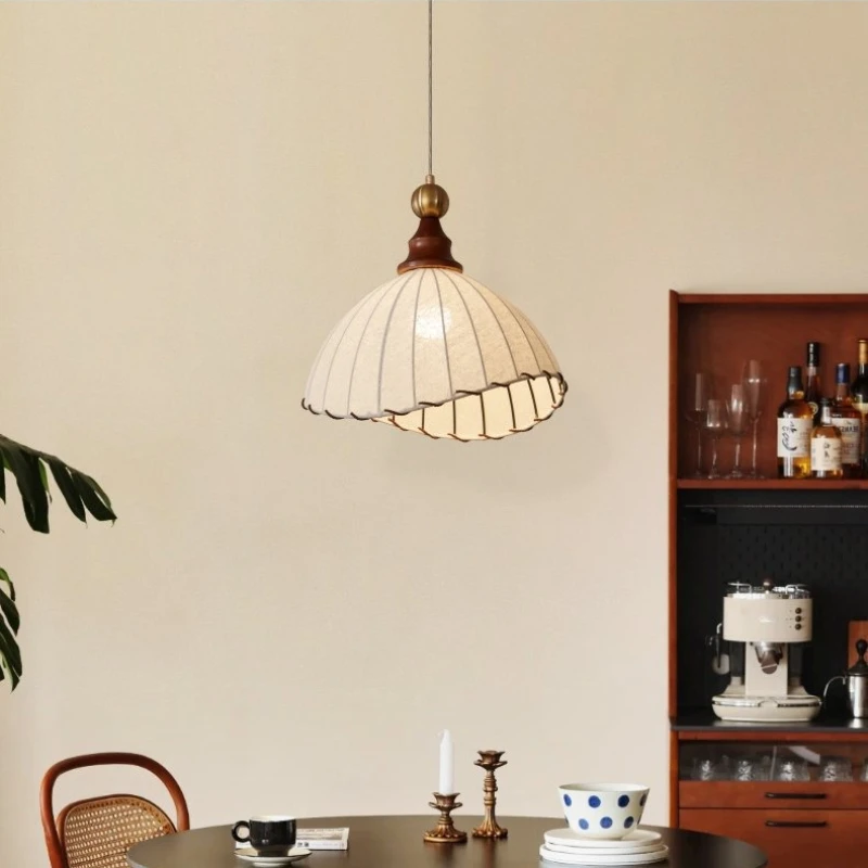 Middle Age Retro Linen Fabric LED Pendant Lamp for Restaurant Kitchen Study Cafe Vintage Aesthetics Singe Head E27 Hanging Light