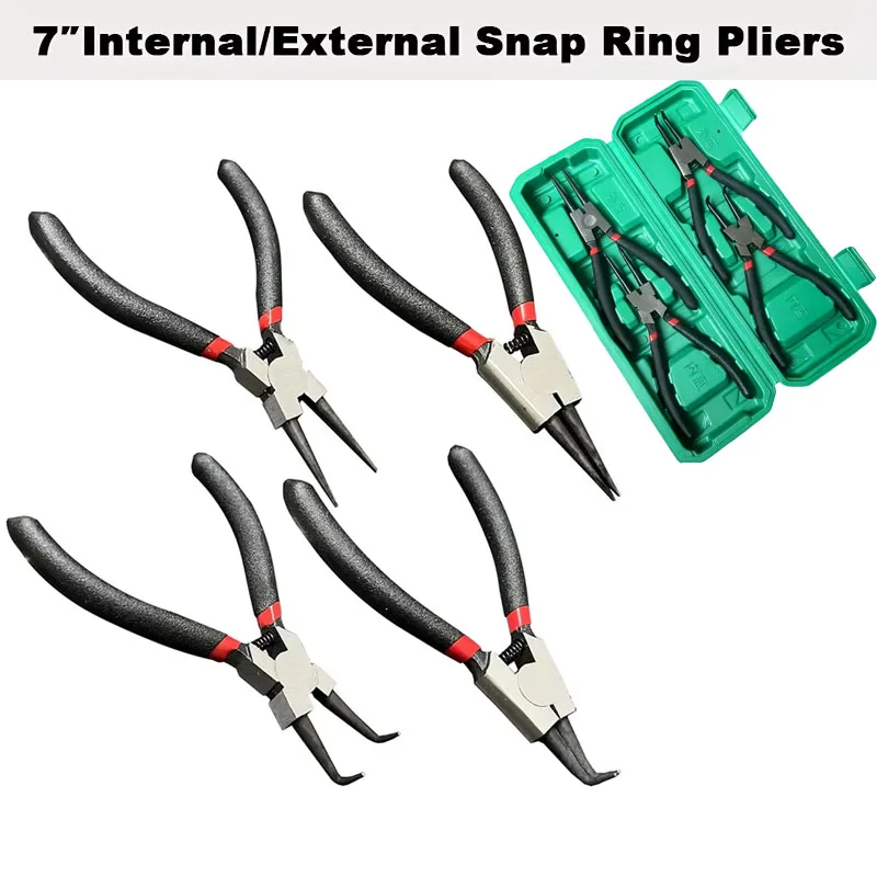 

4pcs 7 Inch Internal/External Snap Ring Pliers Set Multipurpose Heavy Duty Circlip Pliers With Straight And Bent Jaws Hand Tools