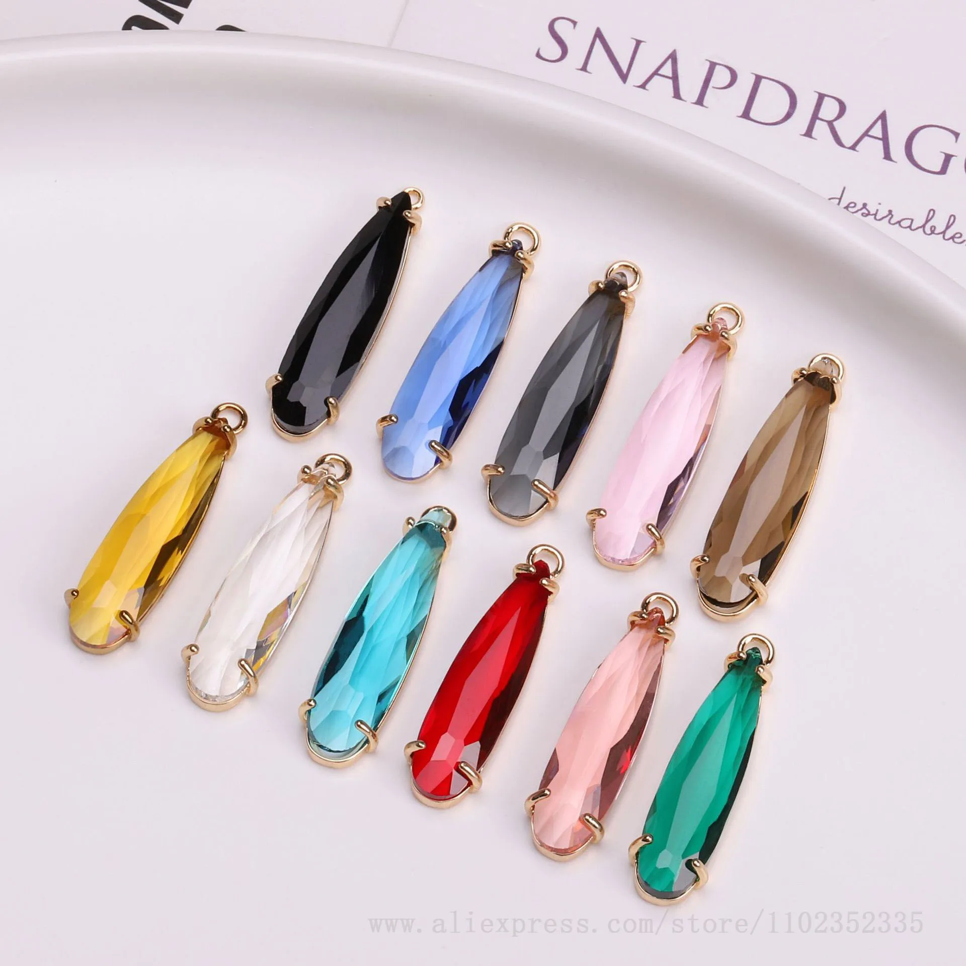 8X33mm long water droplet crystal pendant DIY necklace earrings hairpin headwear accessories 10pcs/ Bag