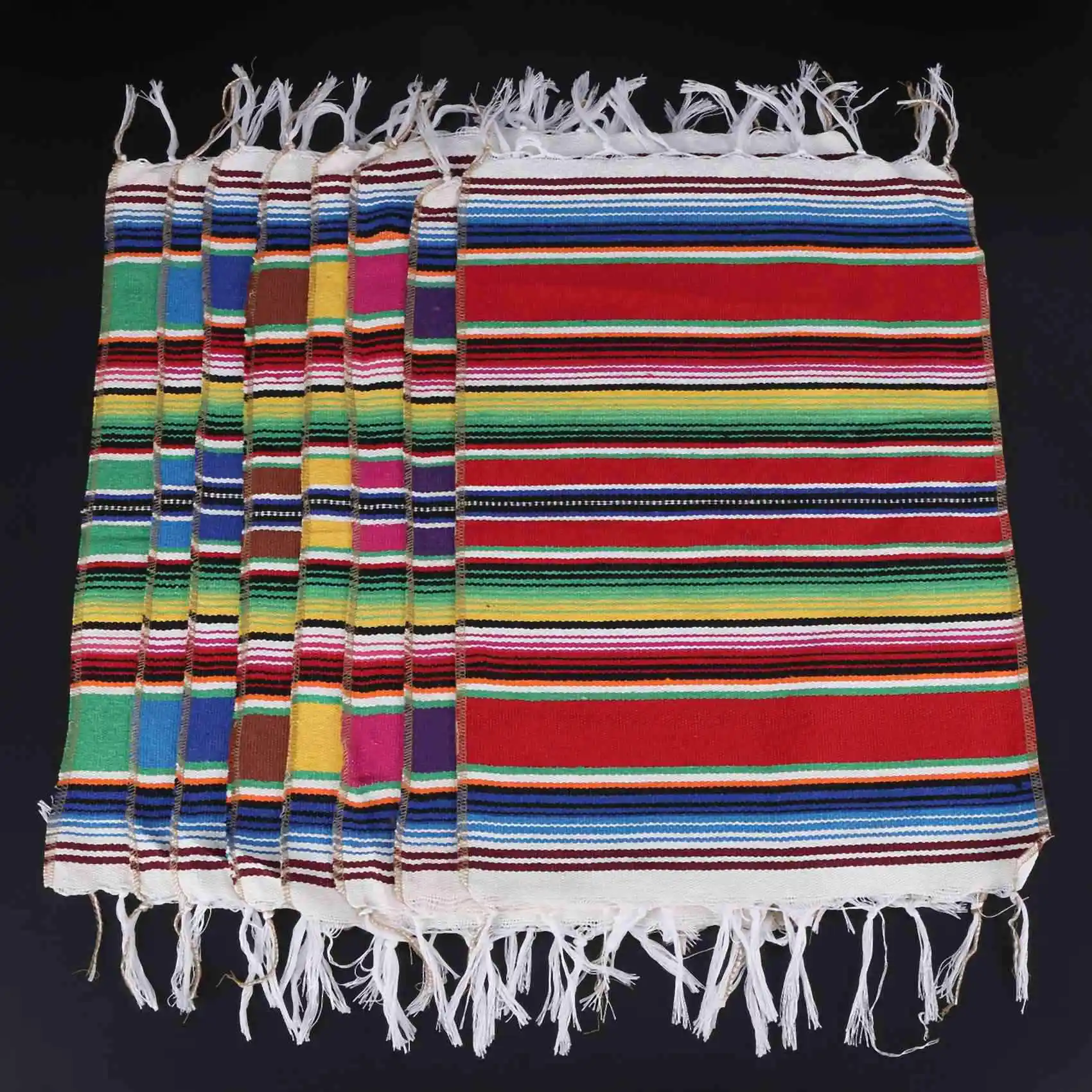 2X Mexican Table Place Mats,Mexican Assorted Placemats Mexican Party Wedding, Fringe Blanket Table Runner 12 X 16 Inch