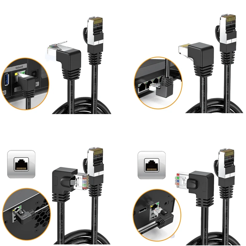 Câble RJ45 26AWG CAT6 UTP coudé latéral en forme de L, cordon de raccordement RJ45, câble Ethernet CAT5 Lan, Gigabit CAT6, coude 1m 1.8m 3m