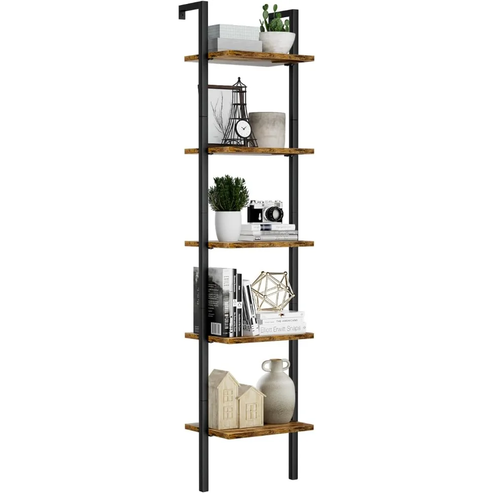 

Industrial Trapezoidal Bookshelf, 5 Tier Bookshelves, Open Space Wall Mounted Bookshelves with Metal Frames, Sturdy Bookshelves