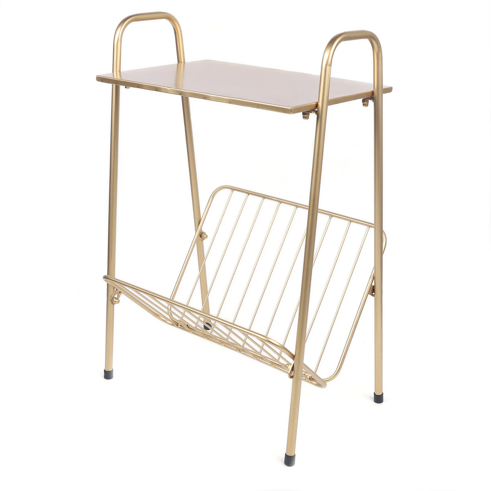 Rectangular Metal Side Table Two-Story End-Table Magazine Storage Shelf Gold