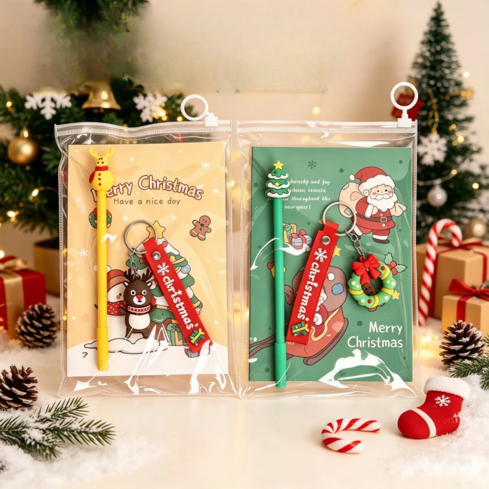 3Pcs/Bag Christmas Stationery Set A5 Notebook Santa Gel Pen Keychain Xmas Gifts Kids Students Reward Writing Supplies