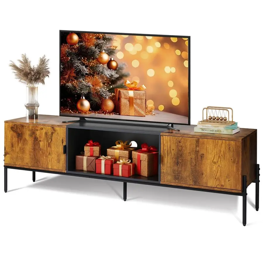 

TV Stand for 65 Inch TV, Mid Century Modern Entainment Center with 2 Storage Cabinets amp Open Shelf, TV Console Table Media wi