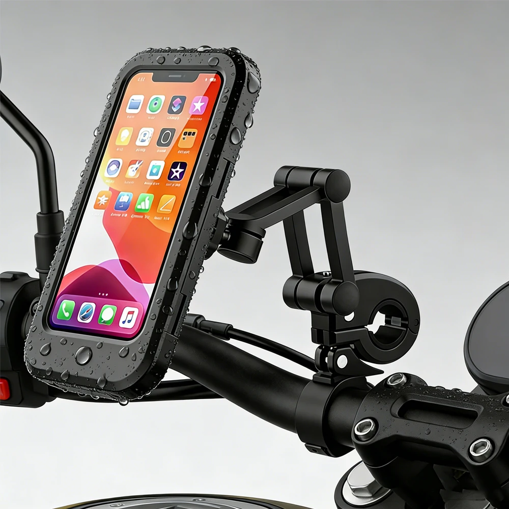 حامل هاتف للدراجات النارية، جهاز الملاحة الجاهزة، دعامة دعم، حامل حقيبة مقاوم للماء 360 درجة °   دوران قابل للتعديل