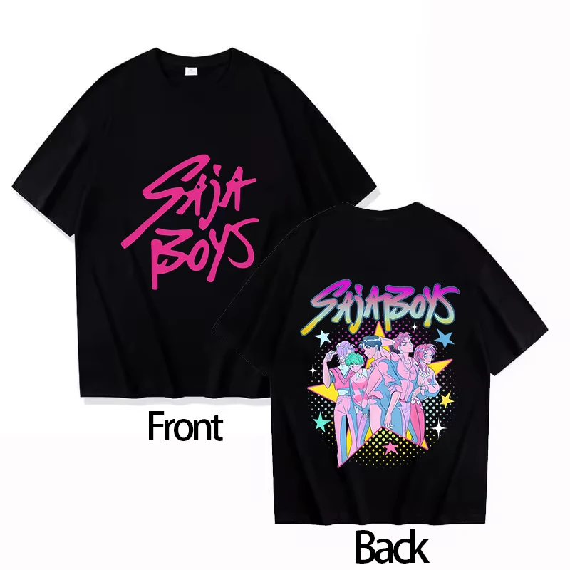 2025 Saja بنين القطن الجولة الرقبة صبي GirlsT-shirt KPOP شيطان هنتر الرجال قصيرة الأكمام مريحة الكبار أعلى الوالدين والطفل S-3XL