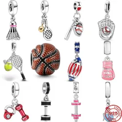 925 Sterling Silver Baseball dumbbell fitness exercise Charm Dangle Fit Original Pendant Bead Bracelet Fashion DIY Woman Jewelry