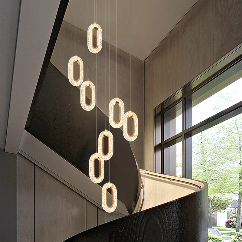 

Villa rotating staircase long chandelier duplex floor living room chandelier modern minimalist creative light luxury bedroom