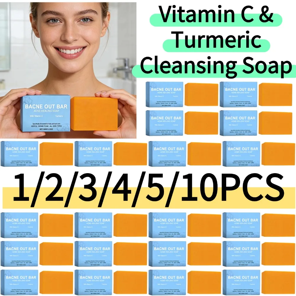 Vitamin C & Turmeric Cleansing Soap For Facial Body Soap Dust Acne Removal Moisturizing and Brightening Cleaning Soap 1-10pcs