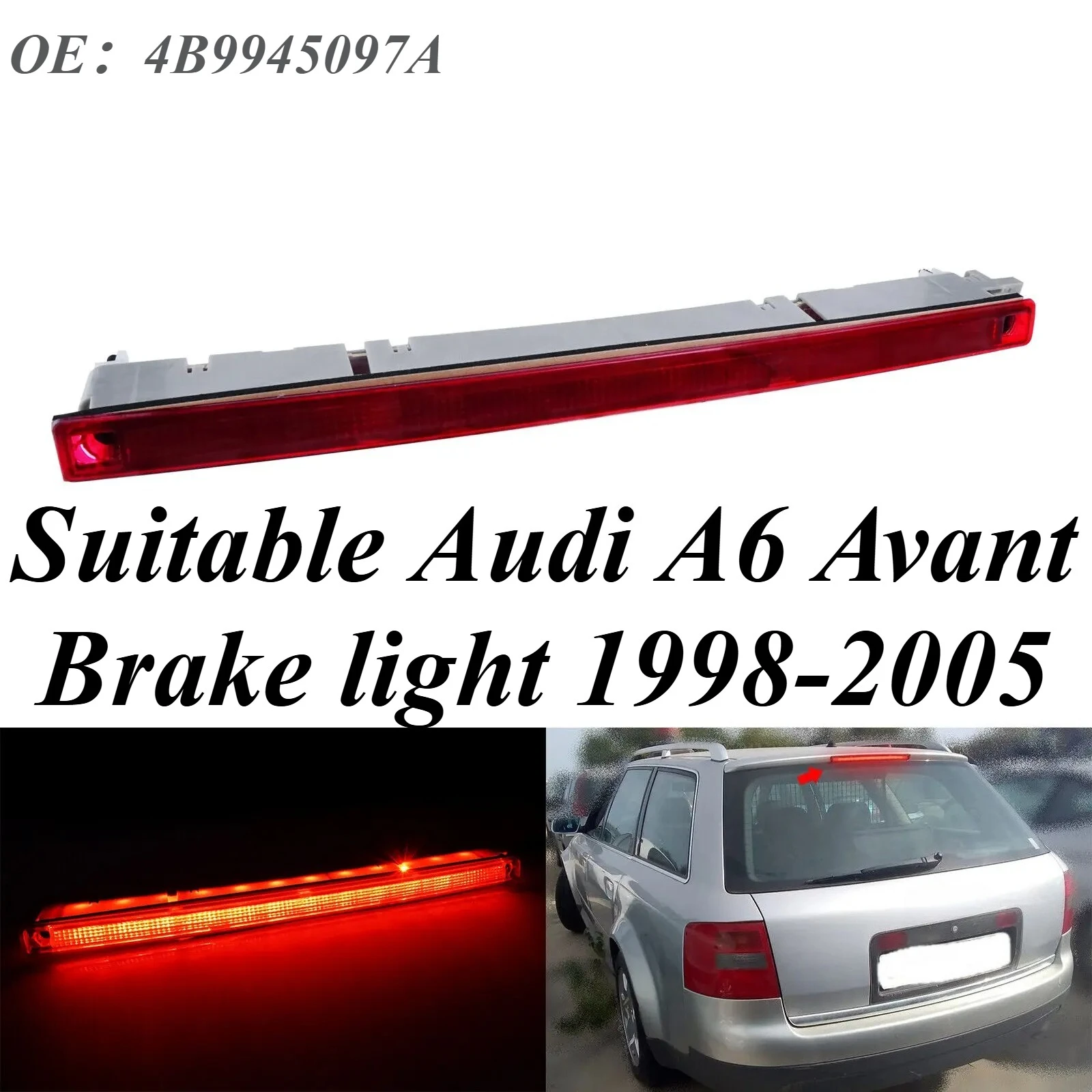 

Compatible With Audi A6 Avant 1998-2005 High Mount Third Brake Light LED Replacement Waterproof Safety Accessory Lamp 4B9945097A