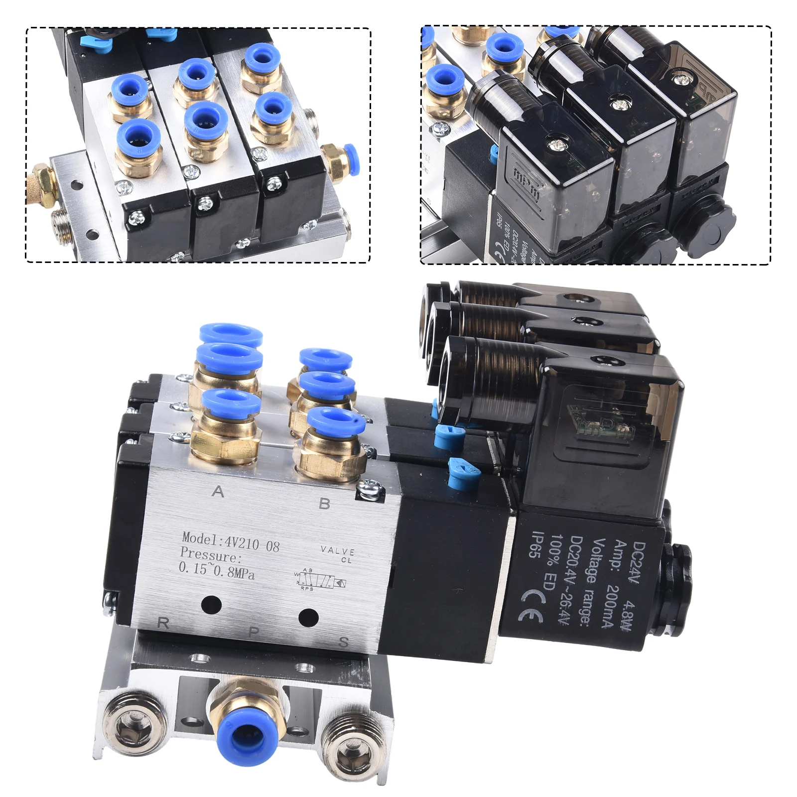 Test the power on status manually Pneumatic Solenoid Air Valve 4V21008 24V 14In Base Quick Fitting Muffler Set