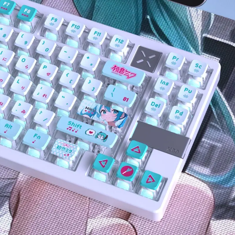 Kawaii Hatsune Miku 122 Keycap Set Oem ارتفاع Pbt المواد الحرارية عملية التسامي ارتداء مقاومة أنيمي الأجهزة الطرفية هدية