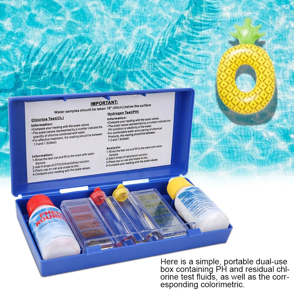 Kit de Prueba de Calidad del Agua con Cloro PH, Probador de Piscinas, Caja de Prueba de Agua