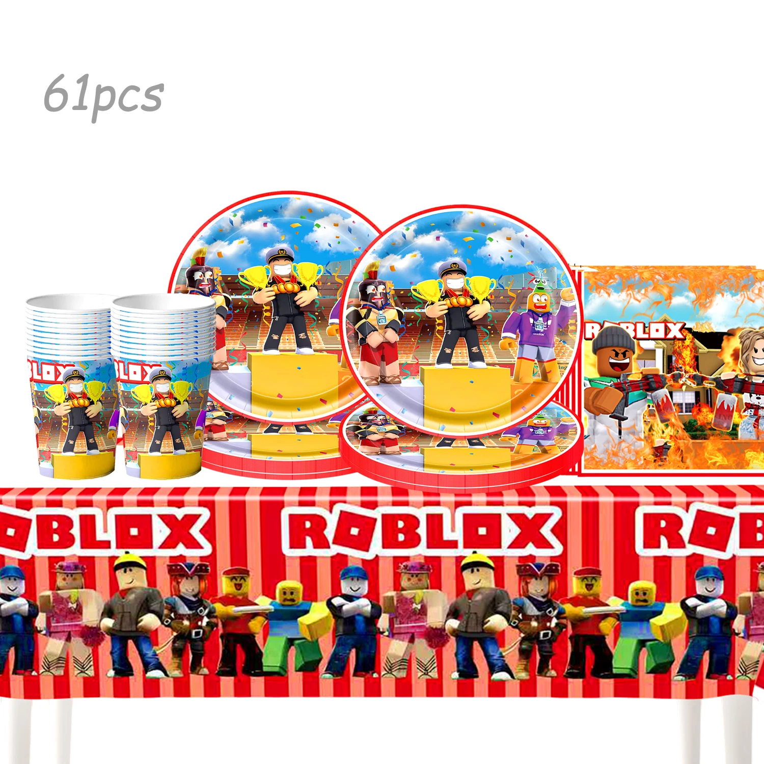 Roblox Verjaardagsfeestje Thema Decoraties Roblox Game wegwerpborden kopjes banner Tafelkleed Stro set voor babyshowerbenodigdheden