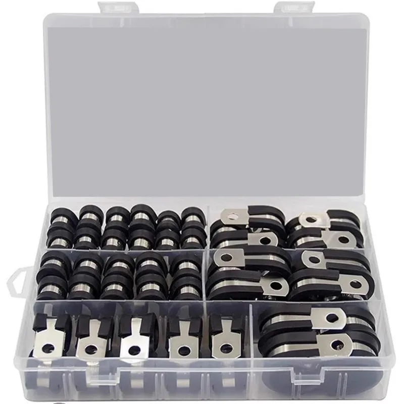 Cable Clamps Assortment Kit Stainless Steel Rubber Cushion Pipe Clamps Mounting Hose Pipe Fixed Fasteners Fitting Bracket