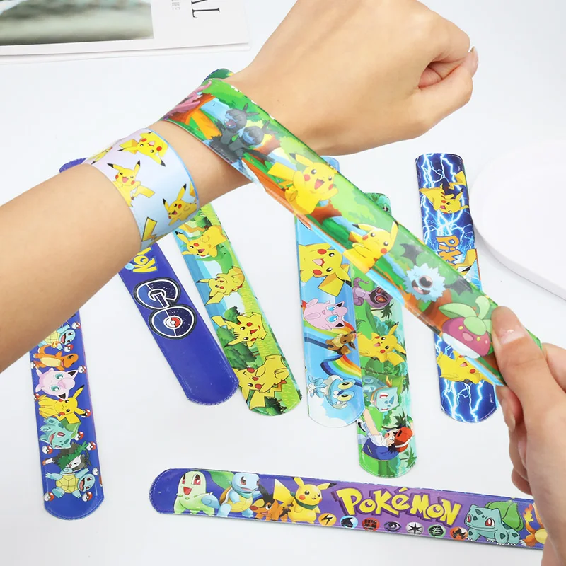 Pokemon Pikachu Bracelet Wristbands slap Bracelet Doll Characters snap band Children Pat Circle Educational Toys Birthday Gift