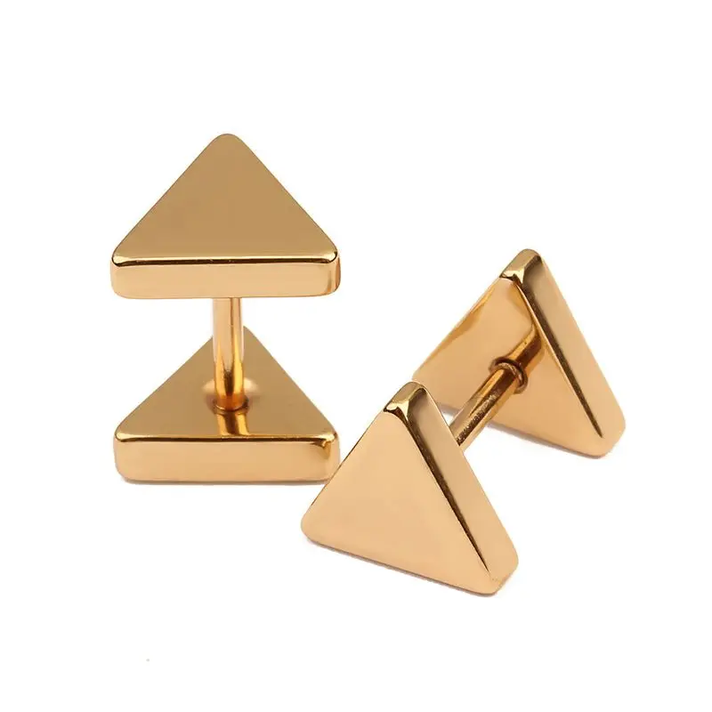 1pair Punk Black Silver Color Women‘s Stainless Steel Jewelry Western Geometric Triangle Stud Earrings Girls Gifts Jewelry