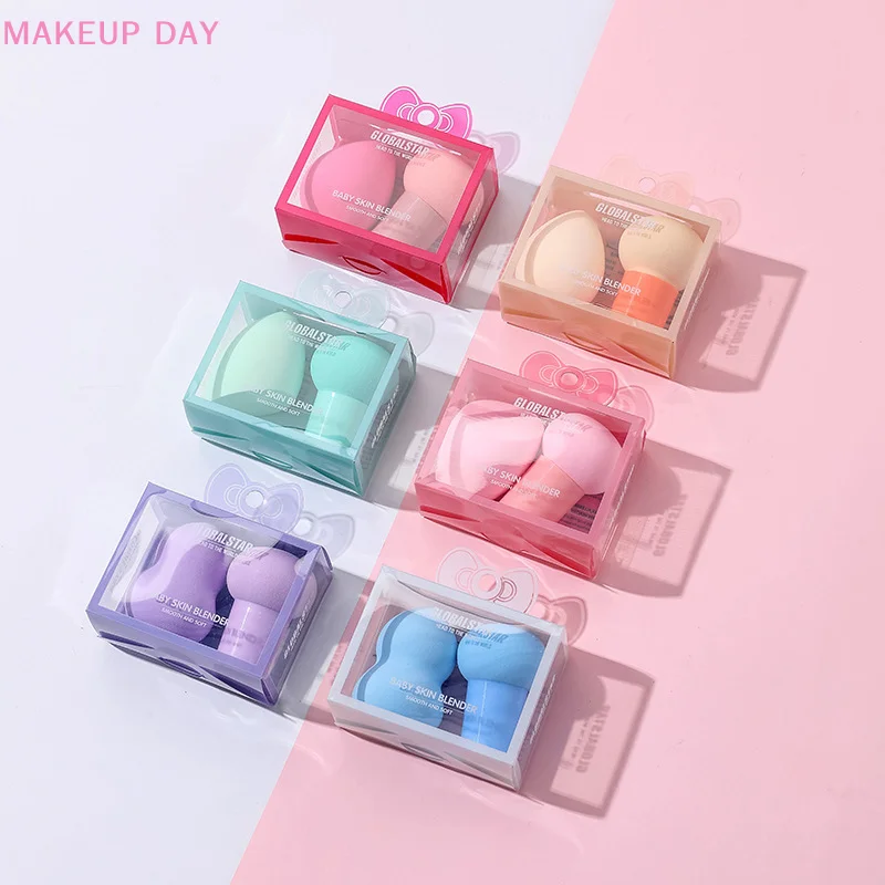 2 Stks/set Boxed Champignonkop Puff Make-Up Spons Luchtkussen Beauty Handvat Cosmetisch Ei Droog En Nat Dual-Use Super