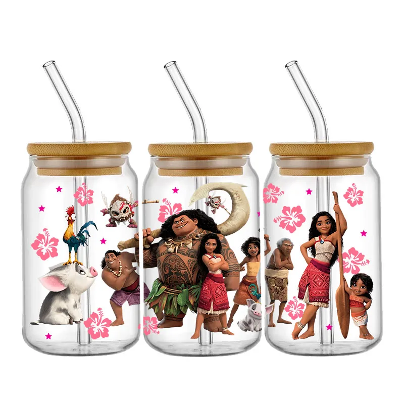 Disney Moana 2 Princess 16oz Sticker Cup Cool Personalize UV Wrap Transfer Sticker Custom Label DIY Logo Selfadhesive Waterproof