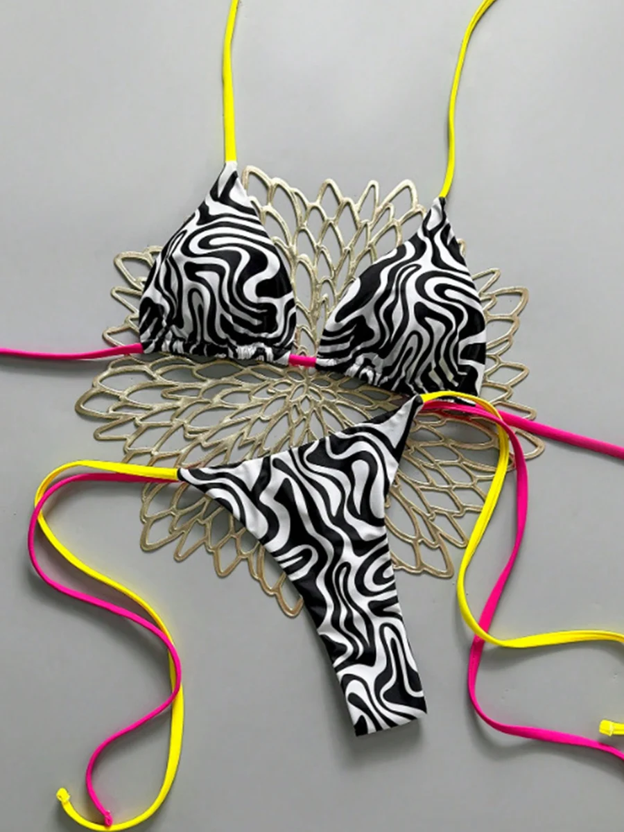 2026 nova sexy retro imprime biquíni brasileiro feminino maiôs rendas-up banho micro biquini maiôs beachwear