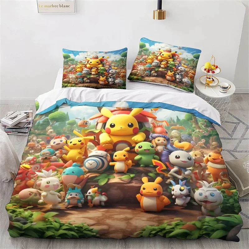 Bett bezug Pokémon Anime niedlichen Quilt Set einfach doppelt extra groß in voller Größe ein Bett bezug zwei Kissen bezüge Kinder geschenk