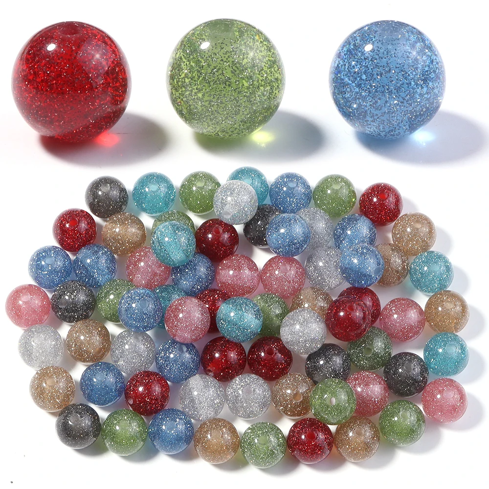 20 Stück/Lot 12mm Gypsophila-Harzperlen, bunte Glitzerperlen, runde lose Abstandsperlen für die Schmuckherstellung, DIY-Halskette, Armband – Detail 5