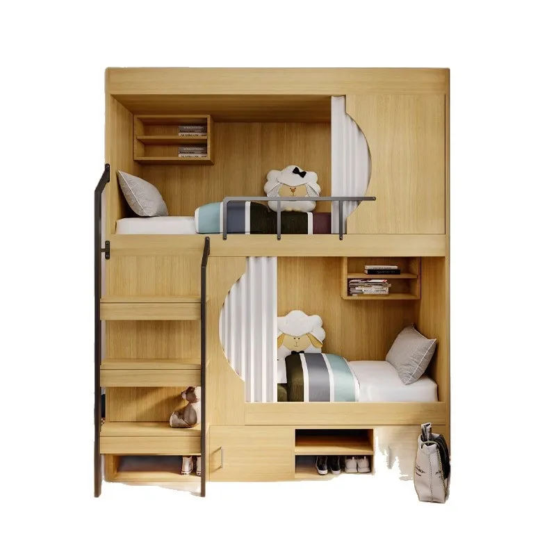 

Youth Hostel Bunk Bed Apartment Bed Student Dormitory Solid Wood Upper and Lower Bunk E-sports Hotel Space Capsule