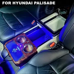 SHITURUI For 1x Center Console Armrest Box with USB Cup Holder Atmosphere light FOR HYUNDAI PALISADE 2020-2025