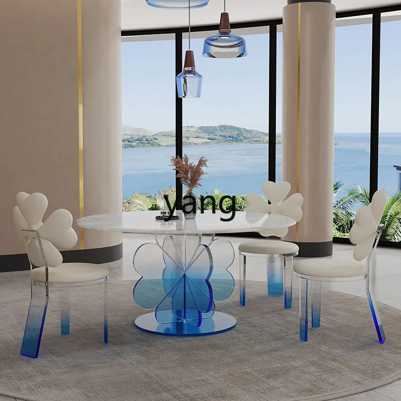 Lmm round dining table high-end gradual change acrylic crystal stone dining table and chair combination