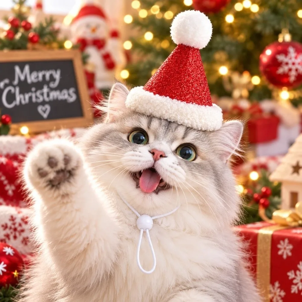 Handmade Christmas Pet Hat Soft Pompon Knitted Yarn Dog Knitted Bonnet Elastic Band Adjustable Strap Yarn Kitten Headwear