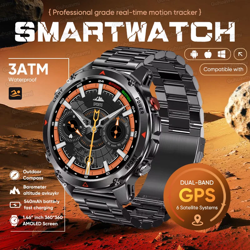 2025 New Multi-band Accurate GPS Sport SmartWatch Outdoor Ride Run GPS Sport Path Swim Watch Compass Altimeter 3ATM Bracelet Men