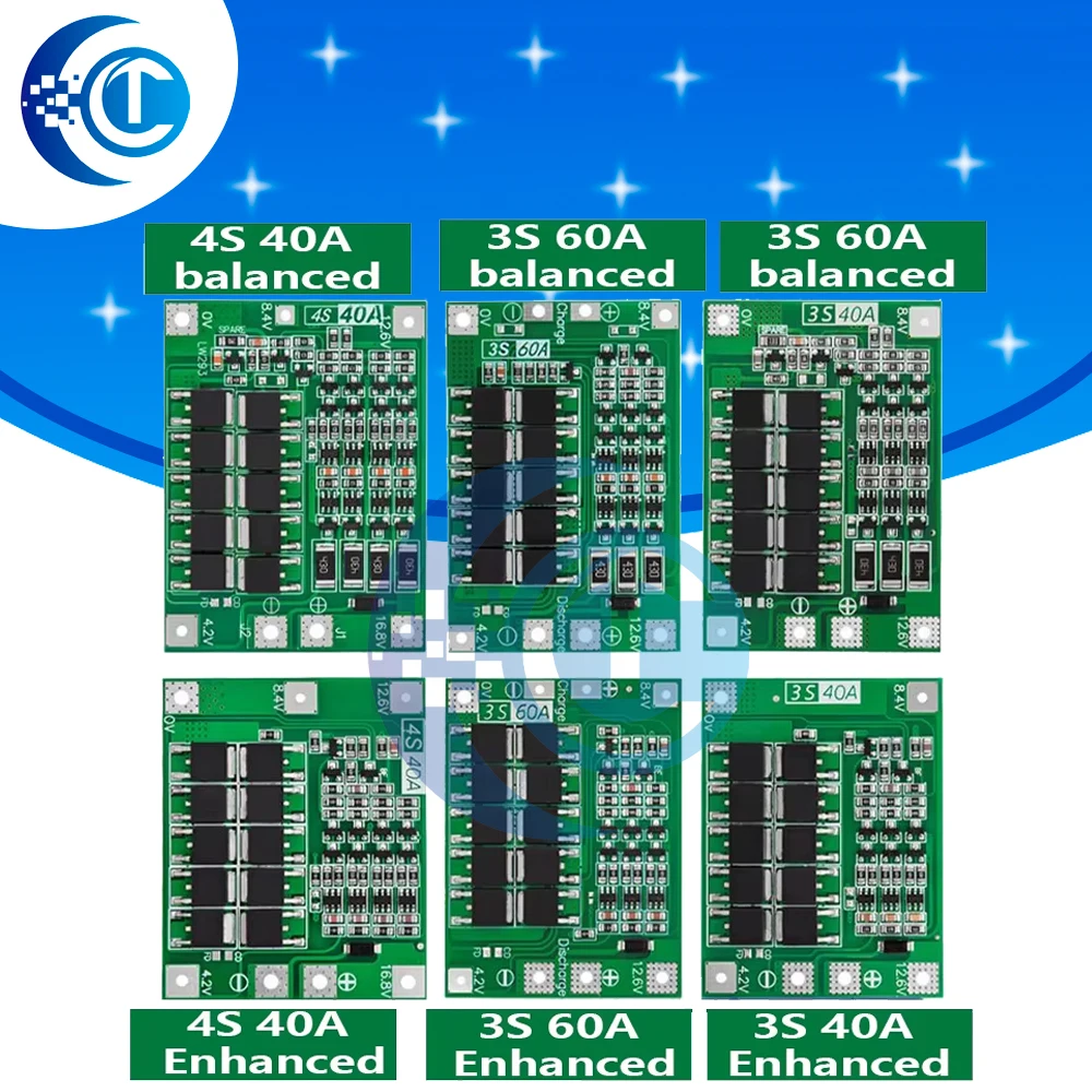 3S 4S 40A 60A Li-ion Lithium Battery Charger Protection Board 18650 BMS For Drill Motor 11.1V 12.6V/14.8V 16.8V Enhance/Balance