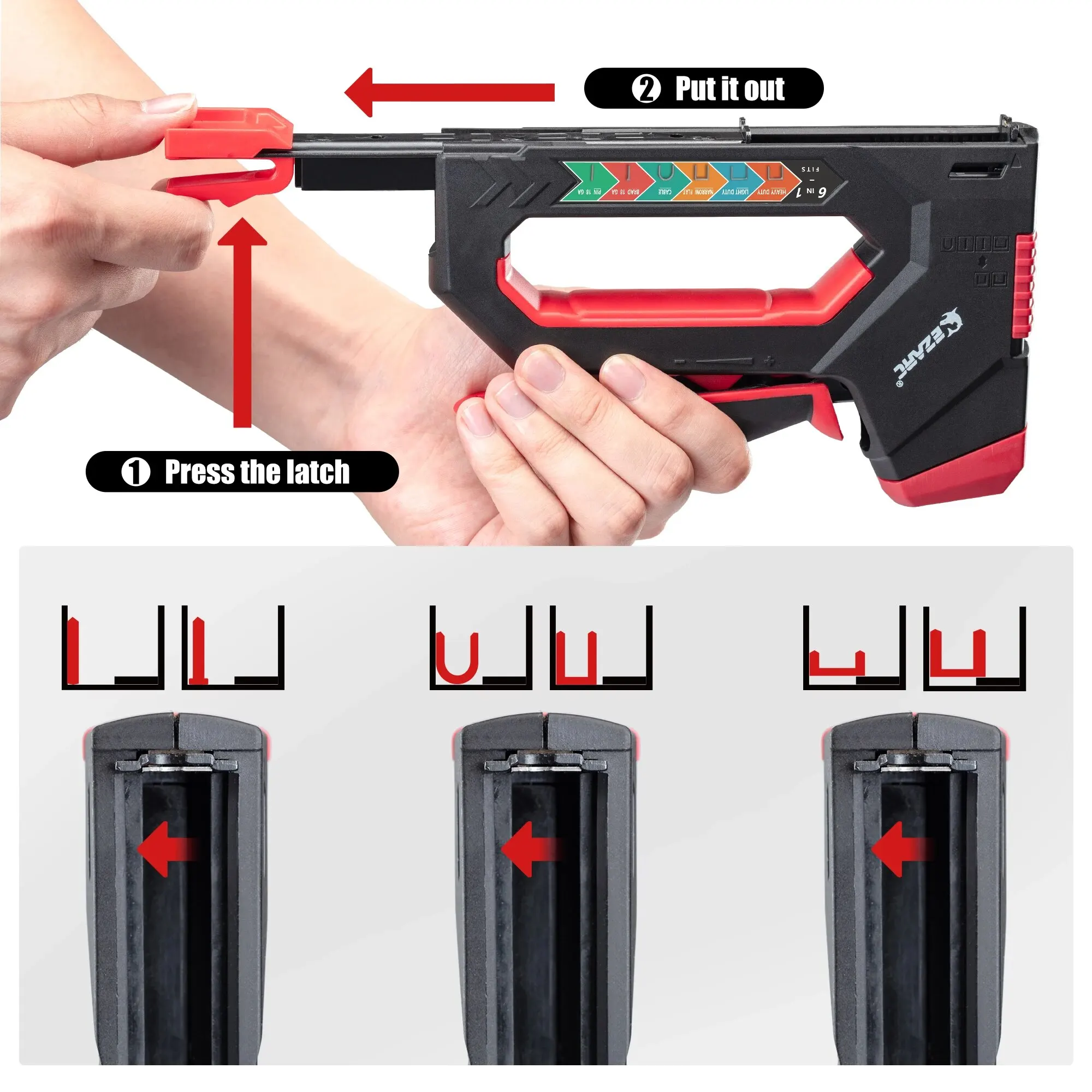 EZARC 6-in-1 Heavy Duty Staple Gun for Fixing Material Manual Nail Gun With 6000 Count Staples for Carpentry & DIY Home Decor