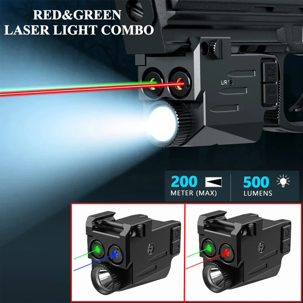 

Tactical LED Flashlight Combo Red Green La-ser 800 Lumens USB Rechargeable Tactical Weapon Light Fit 20mm Rail Outdoor Hunting