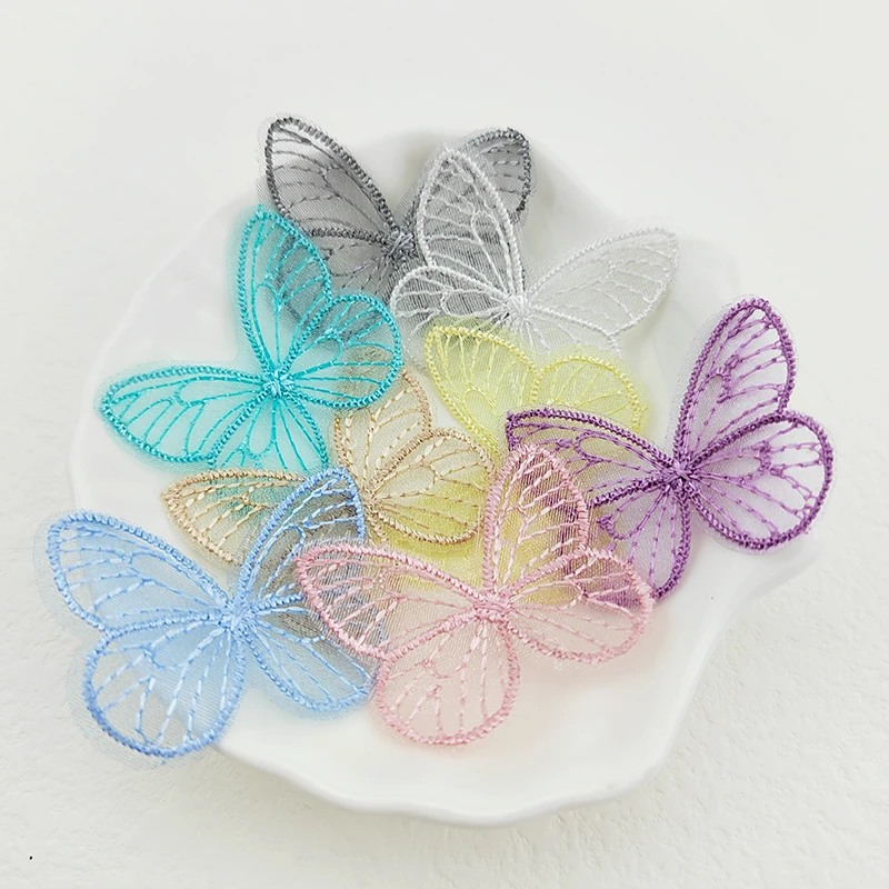 Wholesale 200Pcs 4.5*3.5CM Embroidered Mesh Butterfly For DIY Headwear Hair Clips Decor Clothes Hat Shoes Patches Accessories