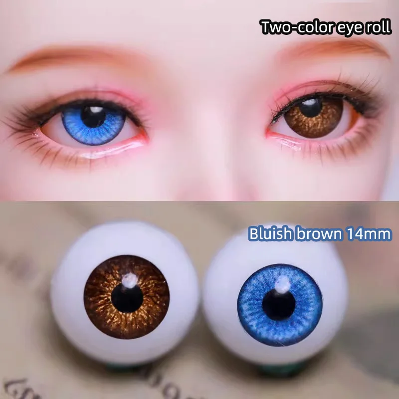 BJD Doll Accessories 3D Eyeballs 14mm Flash Color Eyes for Doll Suitable for 1/3 Dolls Eyes for Toy Accessories Two colored eyes