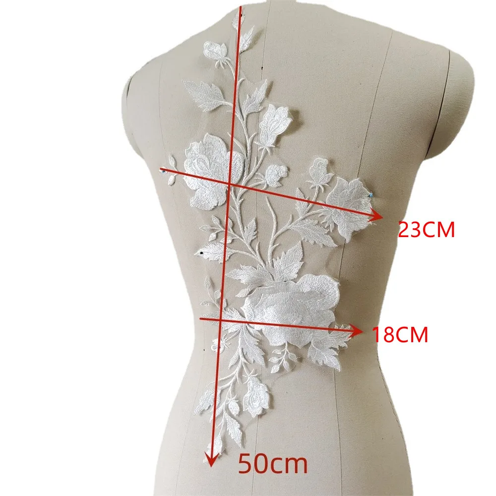 Cucito a mano a fiori grandi, Applique da ricamo, abito da sposa, toppa per abbigliamento in pizzo, RS4301, 23x50cm, 2 pezzi, 1 paio