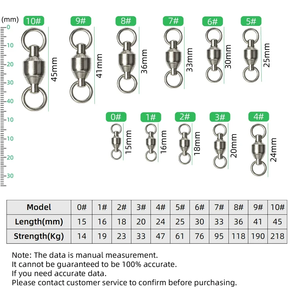 DNDYUJU 50pcs Heavy Duty Ball Bearing Fishing Connector Rolling Swivel Stainless Steel Solid Ring Fishing Accessories