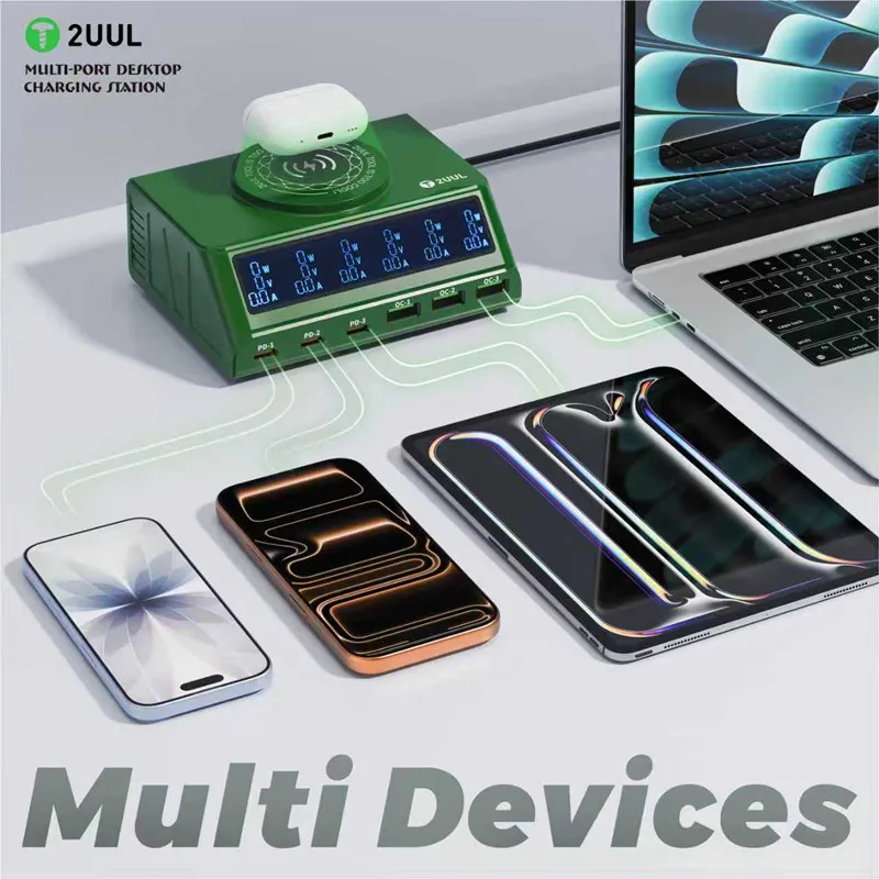 chargeur-multi-ports-de-bureau-2uul-pc11-110w-avec-charge-rapide-magnetique-sans-fil-pour-la-serie-ip17-et-outils-de-reparation-multi-appareils
