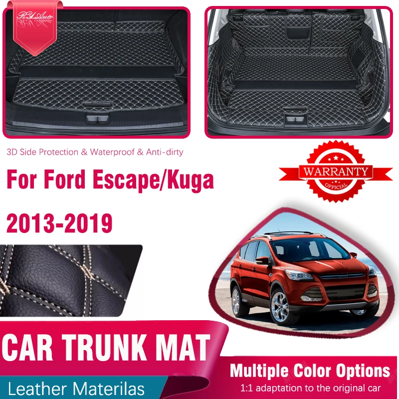 Leather Car Rear Trunk Mats For Ford Kuga Escape 2013~2019 5seat Anti-dirty Storage Pads Cargo Covers Liner Rug Auto Accessories