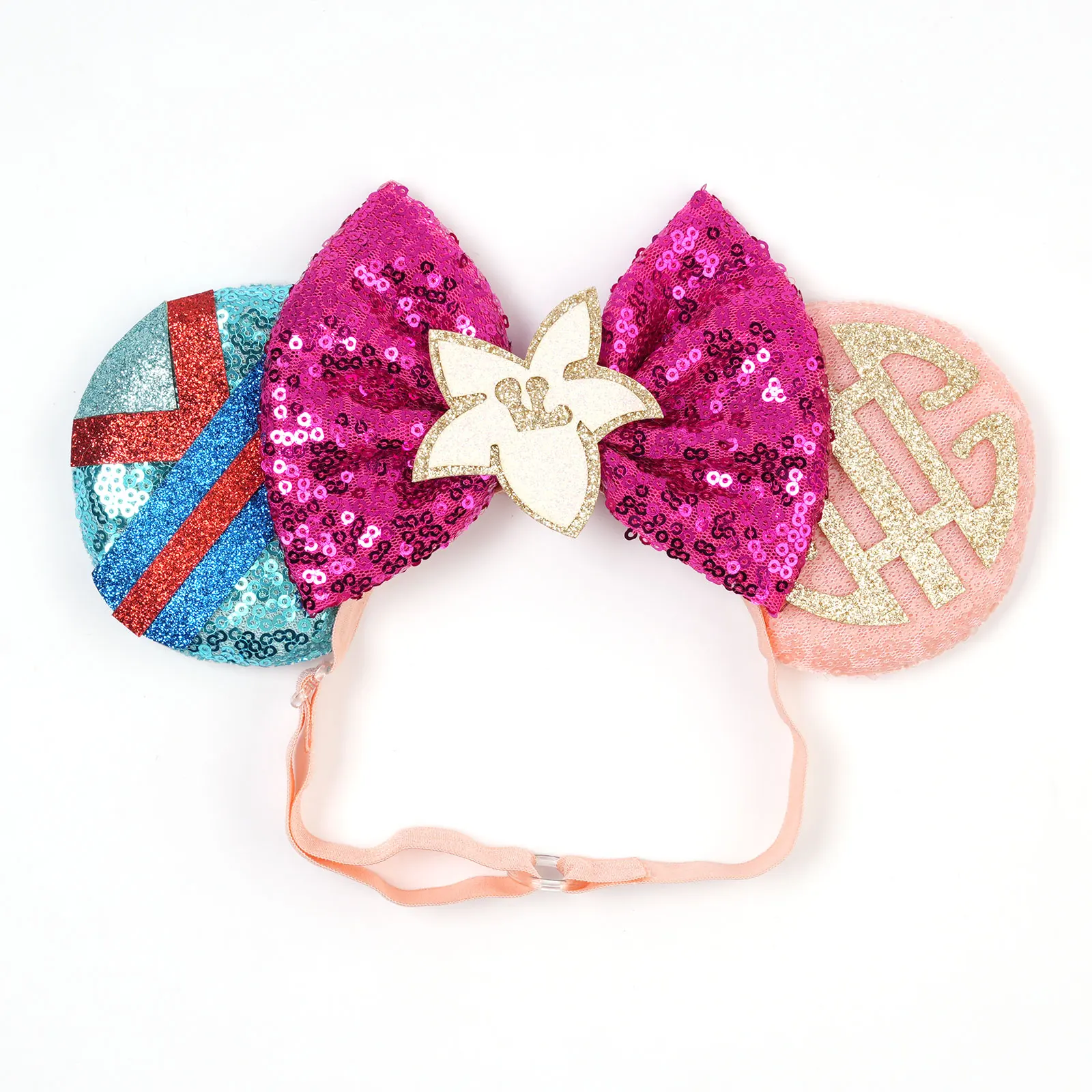 Mulan elastische Haarbänder für Mädchen, Cosplay, Cartoon-Kleidung, Ohren, Haarschmuck, Damen, Magnolienblüten, Pailletten, Schleife, Stirnband für Kinder