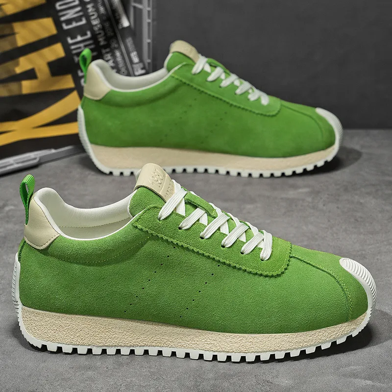 

2025 Retro Men Casual Sneaker Comfortable Low Cut Man Trainers Suede Leather Green Platform Shoes for Men zapatillas de deporte