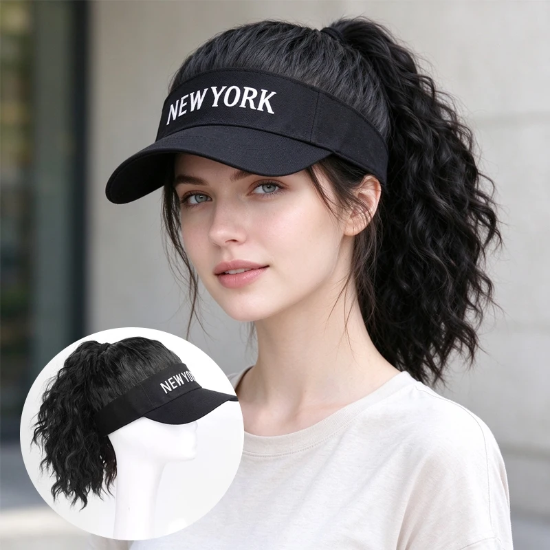 Women's Baseball Hat Wig Short Curly Hair Wool Blend Ponytail Braid Wavy Wig Stylish Hair Accessory for Quick Change in Look