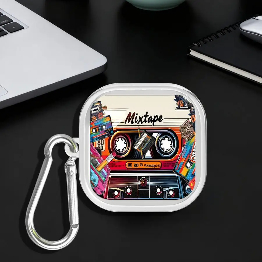 

Recording Machine Art Case For Samsung Galaxy Buds 4Pro 3 FE Live 2 4 Pro 3Pro 2Pro Clear Earphone Cases Cover With Hook